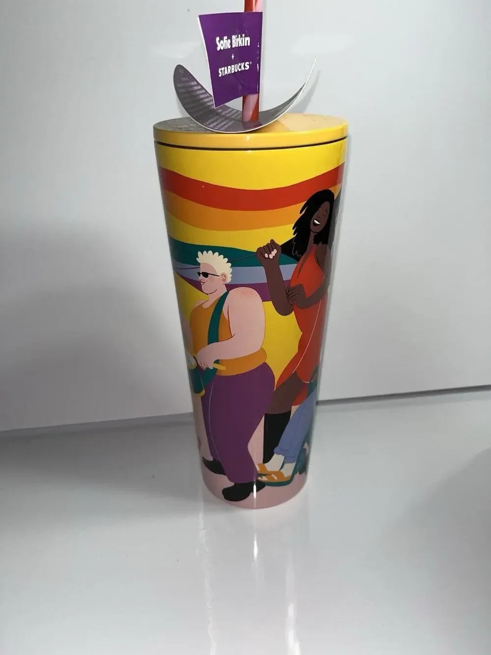 NEW Starbucks Sofie Birkin 24oz Yellow Pride Diversity Graphic Cold Cup Tumbler
